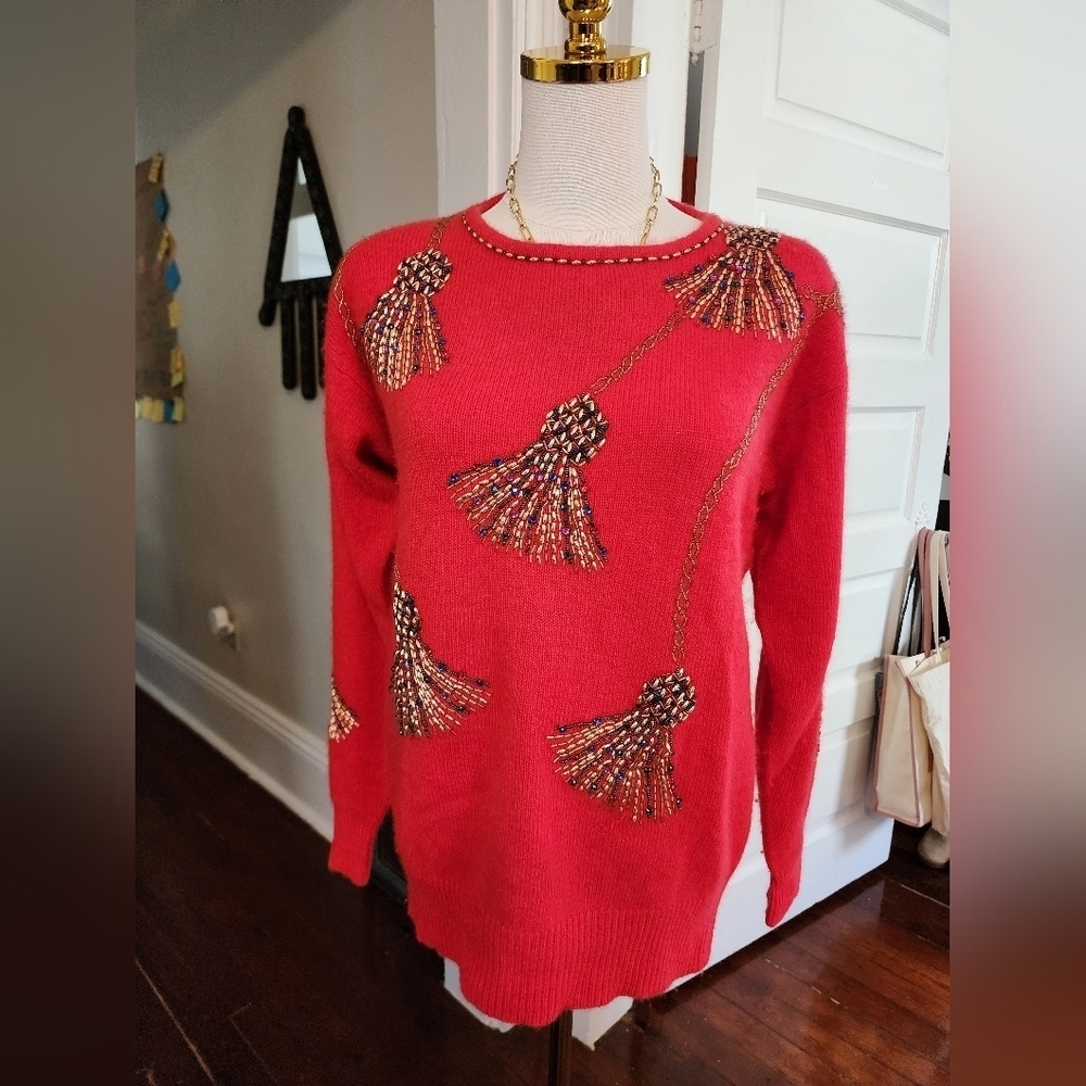 Vintage Marisa Christina Red Tassel Sweater Size Small